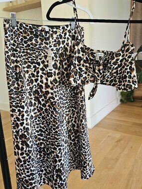 Express X Rocky Barnes Leopard Print Midi Skirt and Top- NWT